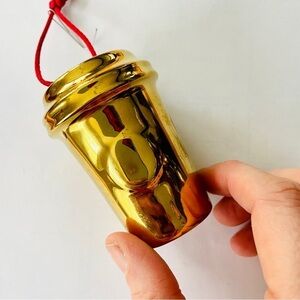 Starbucks Holiday 2014 Hot Coffee Christmas Ornament Collectible Gold Metallic